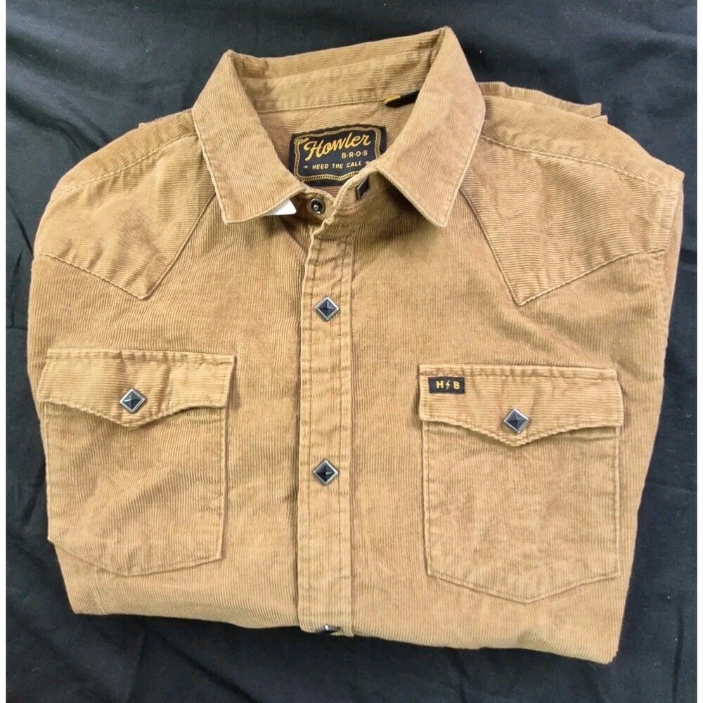 NWT Howler Bros Banning Corduroy Snap Shirt Men's Size L Duck Brown Western